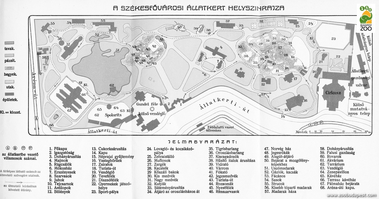 Az Állatkert helyszínrajza 1913-ban. Az eredeti terület Hermina úti részén ekkor már az ún. külső mutatványos telep, a vustli utolsó helyszíne működött